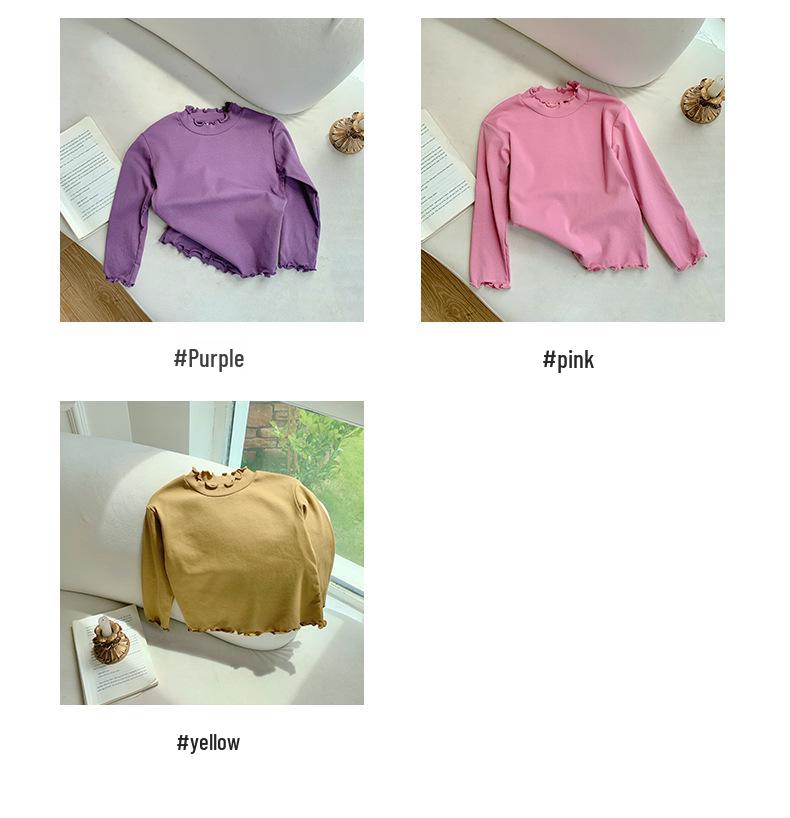 Korean Kids' Soft Knit Autumn Ruffled Turtleneck Long-Sleeve Top