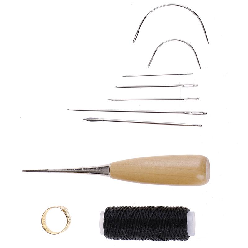 Leather Sewing Needles Thread Thimble Shoe Repair Tool Stitching Awl Needle Set