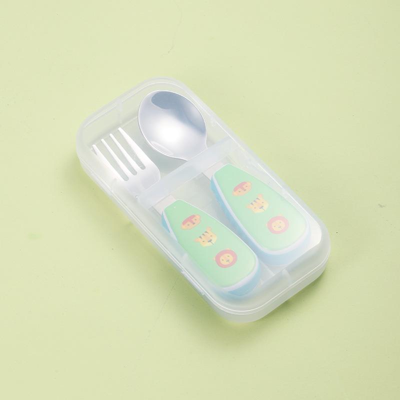 304 Stainless Steel Kids' Cartoon Cutlery Set - Short Handle Spoon & Fork for Baby Training