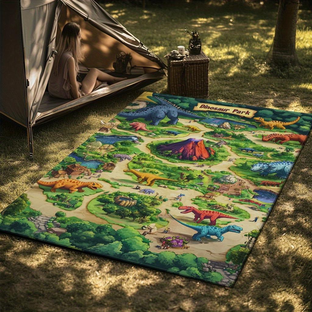 Dinosaur Park Volcano Rug – Non-Slip, Absorbent & Machine-Washable Dino Print Mat for Bathroom, Living Room or Outdoor Use
