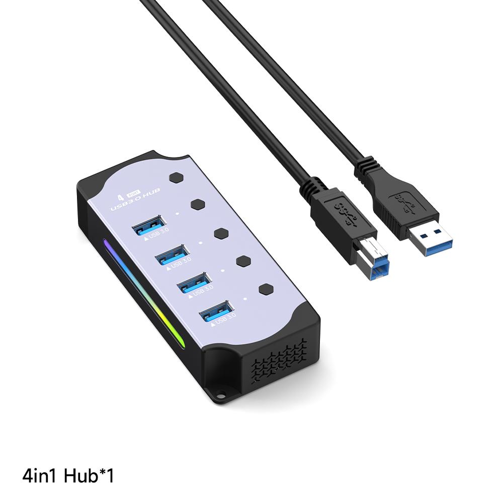 10 In 1 Powered USB HUB USB 3.0 Interface Individual Switch RGB E-Marker Heat Dissipation Design DC 5V Power Supply Adapter
