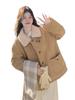 2025 Winter Women's Khaki Shearling Coat - Korean Style, Fleece-Lined, Thick Imitation Lamb's Wool