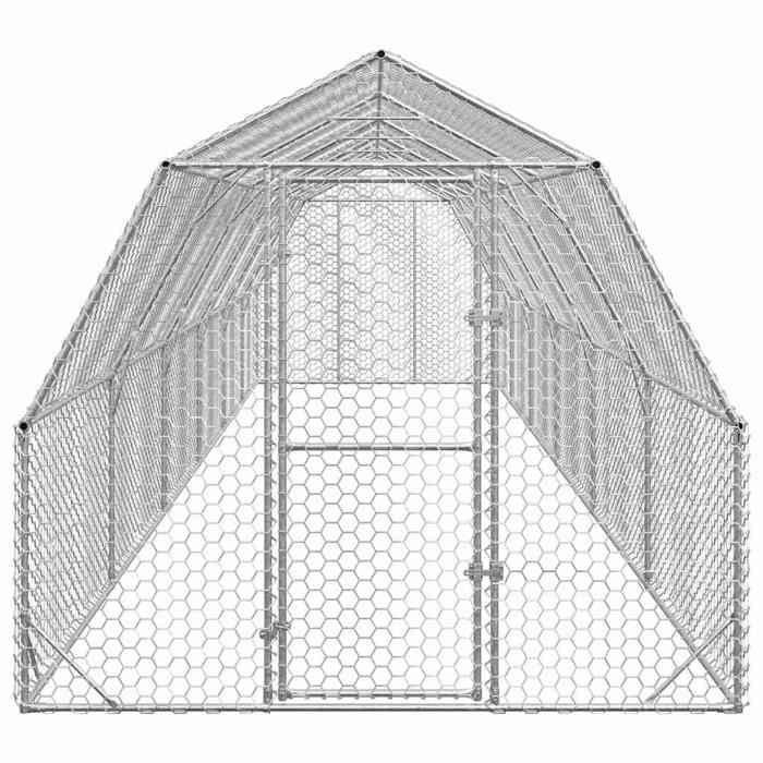 VidaXL Chicken Coop 2.5x12x2.25 M Galvanized Steel, Walk-in Chicken Coop, Accessible Chicken Run, Chicken Cage 3328520