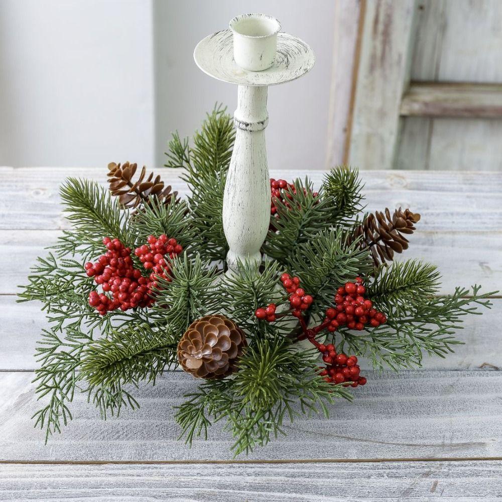 Anéis de vela românticos, castiçal de flores artificiais, guirlanda de velas, decoração de Natal