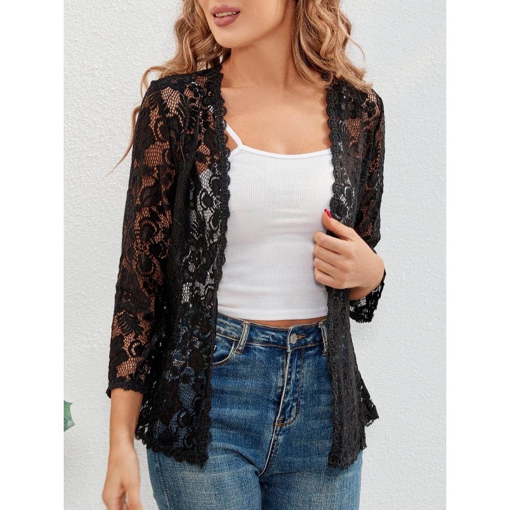 New Loose and Versatile Plus-size Sun-protective Lace Top with A Cut-out See-through Cardigan