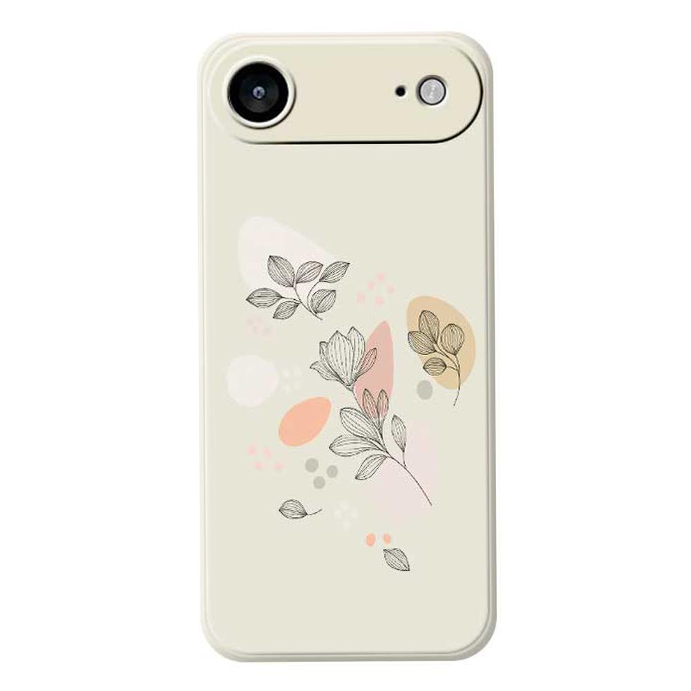 

For iPhone 17 Air Case Sketch Leaves Pattern Printing Straight Edge TPU Phone Back Cover Beige