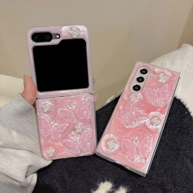 Butterfly Flower Resin Glitter Phone Case for Samsung Z Flip7/Z Fold8