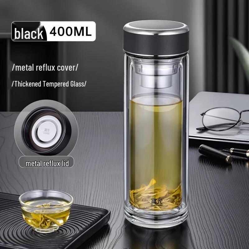 FUGUANG Portable Double-Layer Borosilicate Glass Tea Infuser Mug