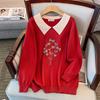 Plus Size Women's Winter Lapel Top - Slimming Long Sleeve Sweater Knitwear for Curvy Girls 200/300 Jin 8026