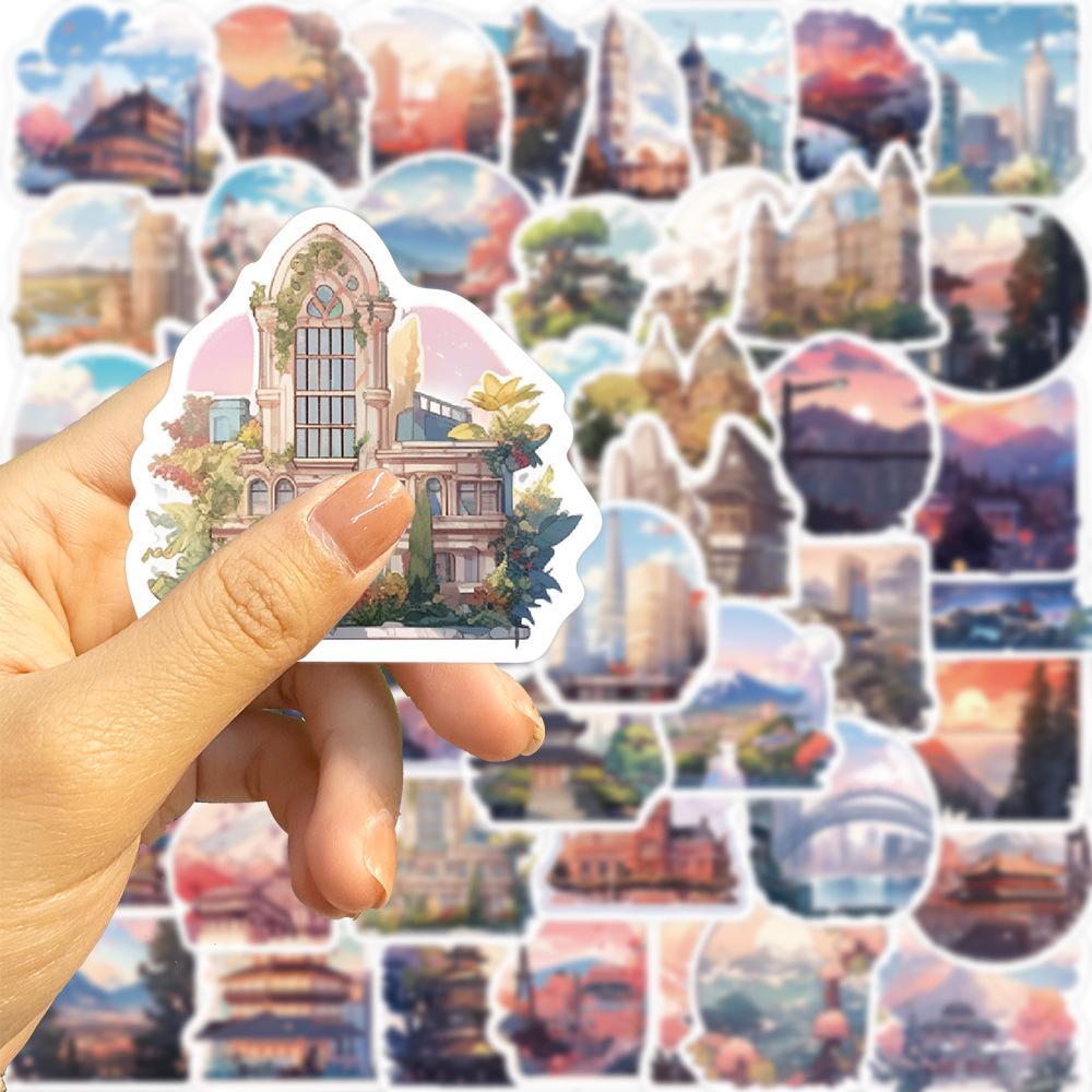 50 INS World Landscape Pictures Graffiti Stickers Personalized Decorative Guitar Notebook Suitcase DIY Waterproof Stickers