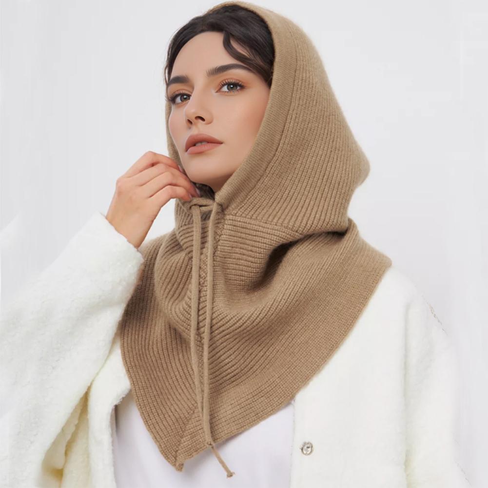 Winter Balaclava Hat Scarf for Women Warm Knitted Hooded Caps Outdoor Warm One-Piece Neck Collar Beanies Hats for Girls