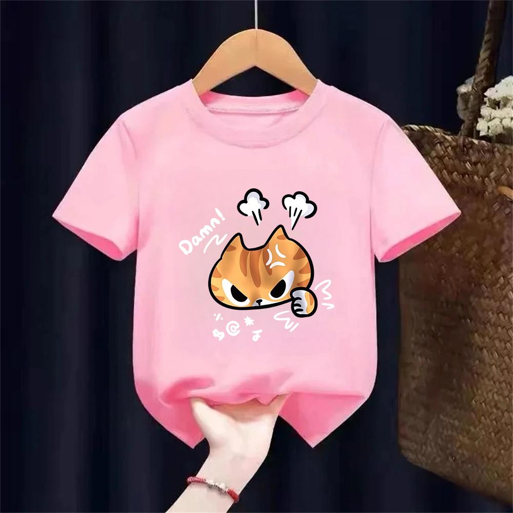 The Angry Cat Printed Roundneck and Kids Top Clothing New Fashion BoyGirl Summer Clothing Cartoon Graphic TShirt