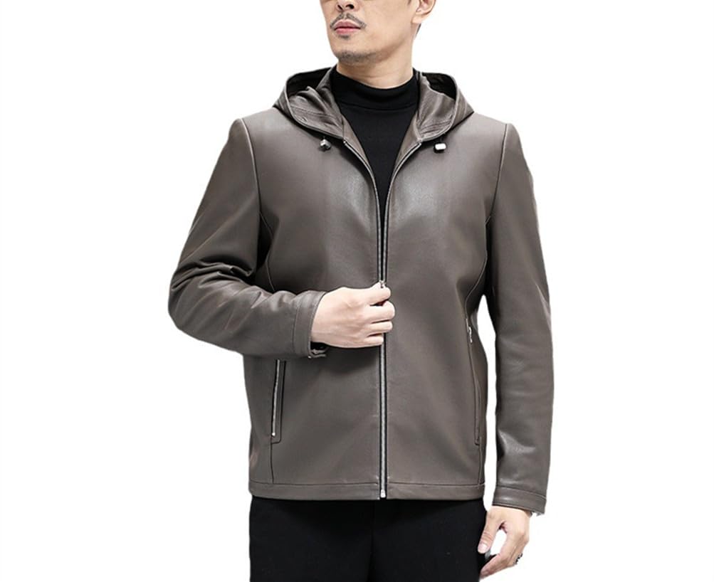 

JINLUN Куртка мужская из натуральной кожи, из натуральной овчины, с капюшоном, ветрозащитная, мягкая, повседневная, на осень/зиму (5XL, Бежевый) бежевый