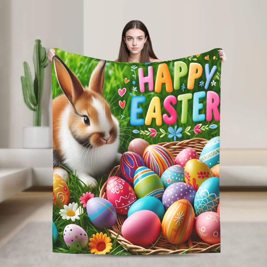 Easter Bunny Floral Patter Blanket Warm Cozy  Throw Blanket Winter Adults Child Living Room Travel Bedspread