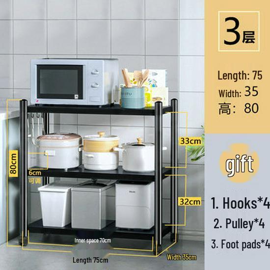 Floor-standing Detachable Kitchen Storage Rack with Wheels and Pot Holder for Microwave and Oven