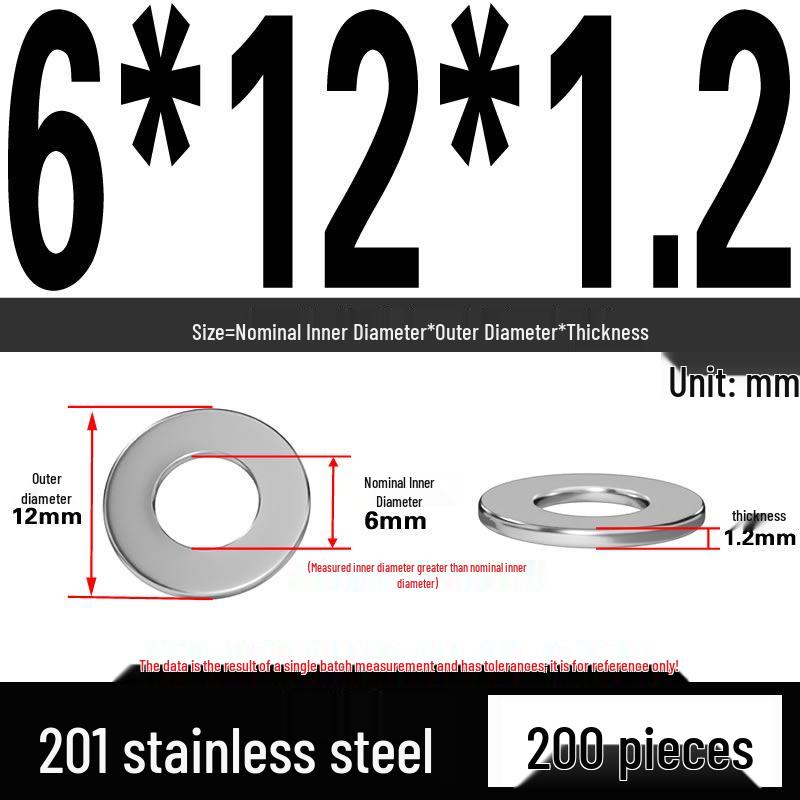 201 Stainless Steel Flat Washer Shim, GB97, Sizes M3 to M30
