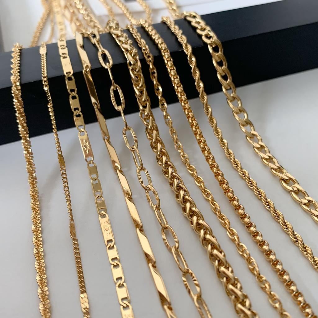 Stainless Steel Gold Plated Chain Necklaces | Dainty Figaro Link Twist Chain Chokers | Waterproof Hypoallergenic Jewelry for Wom