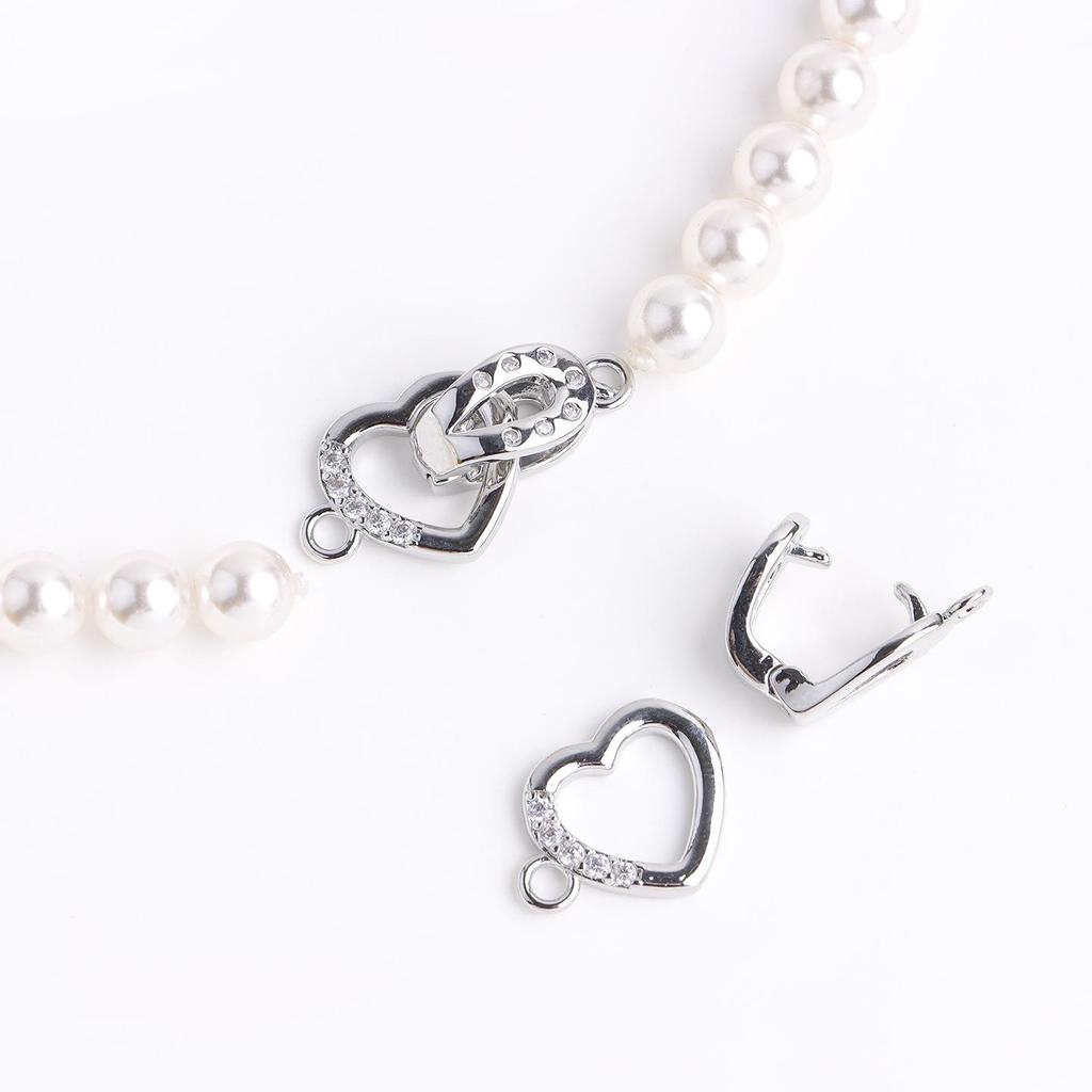 18K Gold Plated Heart Pearl Clasp Necklace & Bracelet DIY Jewelry Accessory
