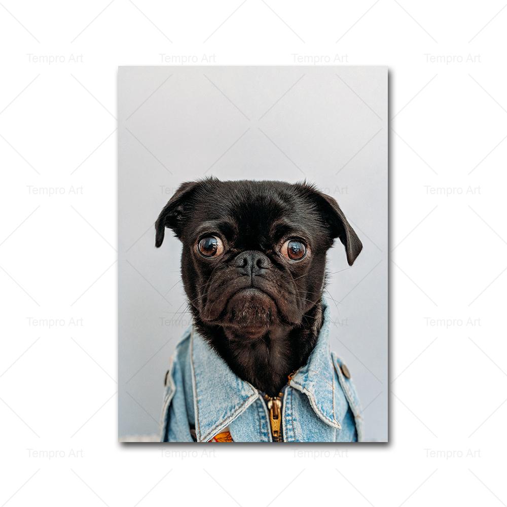 Poster câine alb negru de modă, pictură amuzantă cu animale, pânză, decorare, imagini de perete nordice, imprimare, decor pentru locuință