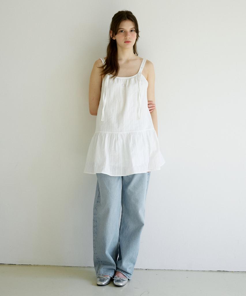 LETTER FROM MOON Strap Shirred Dress (White)
