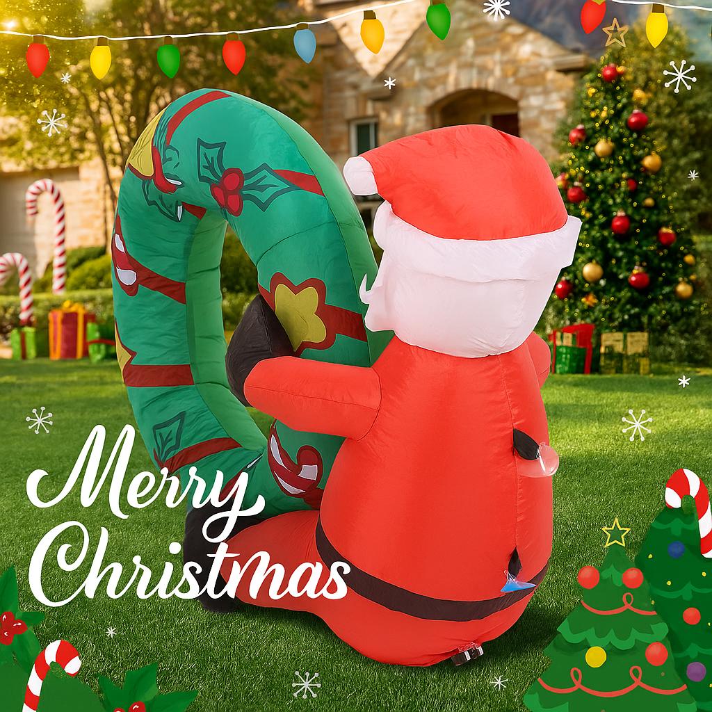 3.3FT Inflatable Toy swim ring Santa Claus Xmas Yard Lawn Party Decoration with LED Lit Christmas Home Supplies Ornaments Gift