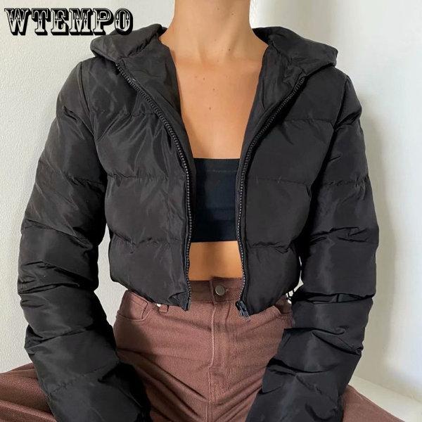 Giacche imbottite in cotone con cappuccio da donna Autunno Inverno Cappotto corto marrone nero Donna Solido Casual caldo con cerniera Parka Streetwear