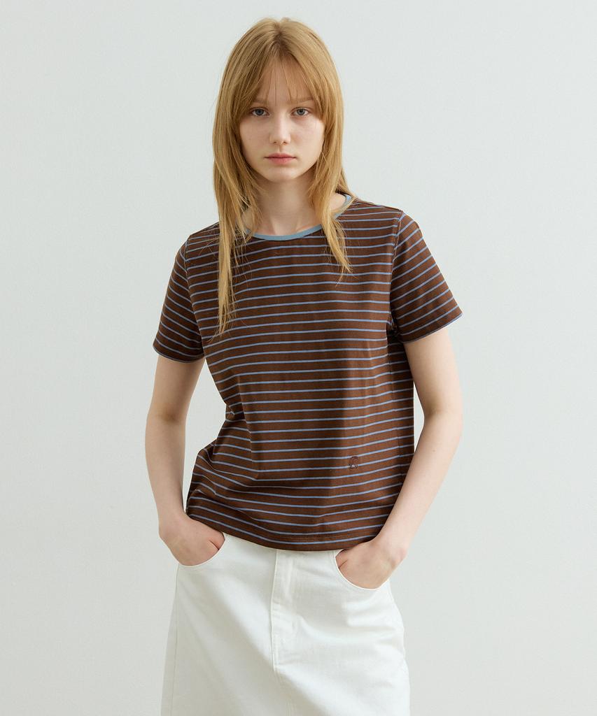 ARTID Color Block Stripe Short Sleeve T-Shirt_Brown