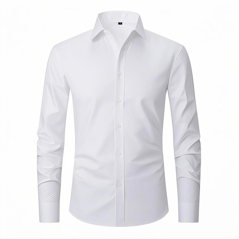 Men's Four-sided Elastic Solid Color Single Breasted Buckle Non-iron Shirt Anti-wrinkle Business Shirt