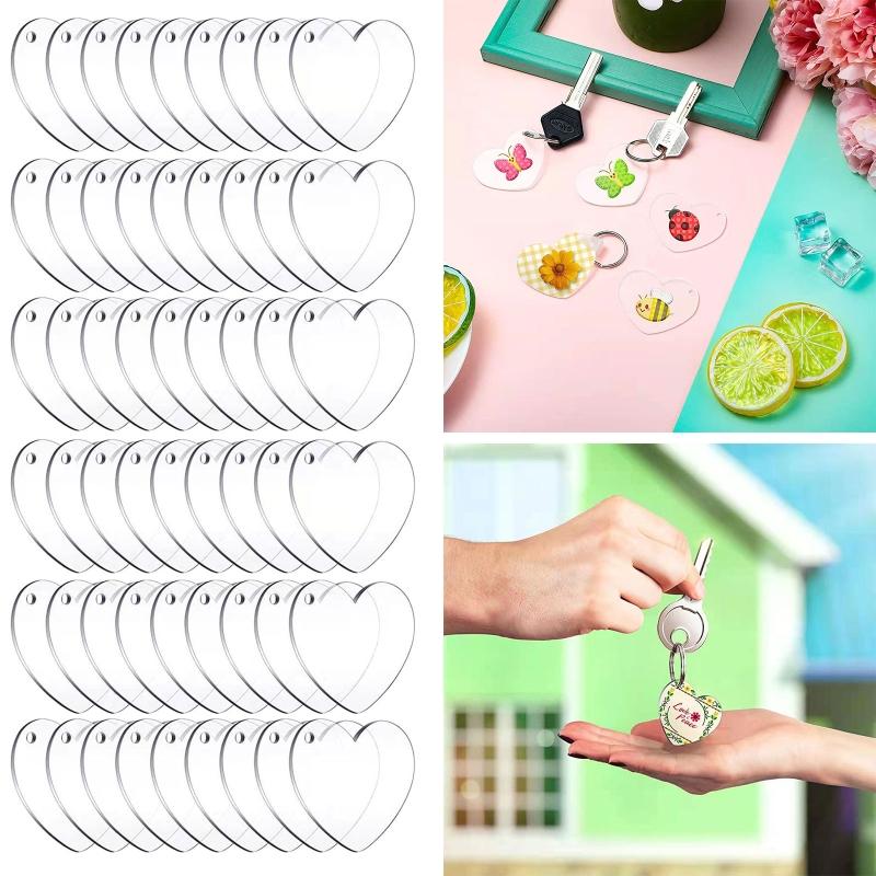 30/60Pcs Acrylic Heart Keychain Blanks Acrylic Hearts Discs with Hole for DIY Keychain Vinyl Valentine's Day Ornament