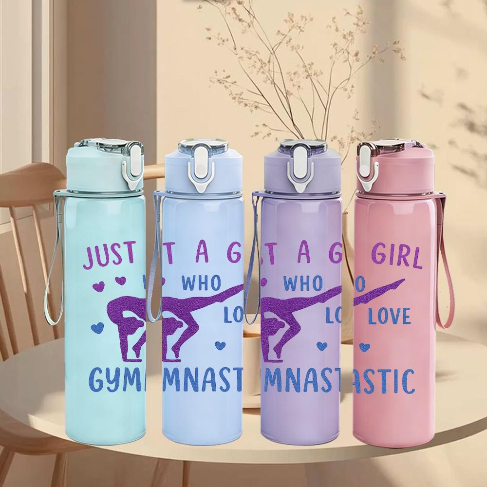 1PC Just A Girl Love Gymnastic Text 750ml Color Plastic Sports Water Bottle Leakproof Flip Straw Lid Suitable for Sports Office Home Use