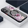 Purple Peony Print Magnetic Phone Case For iPhone 15 16 14 Pro Max 16 PLus 13 12 Pro 11 For Magsafe Wireless Charge  Hard Cover