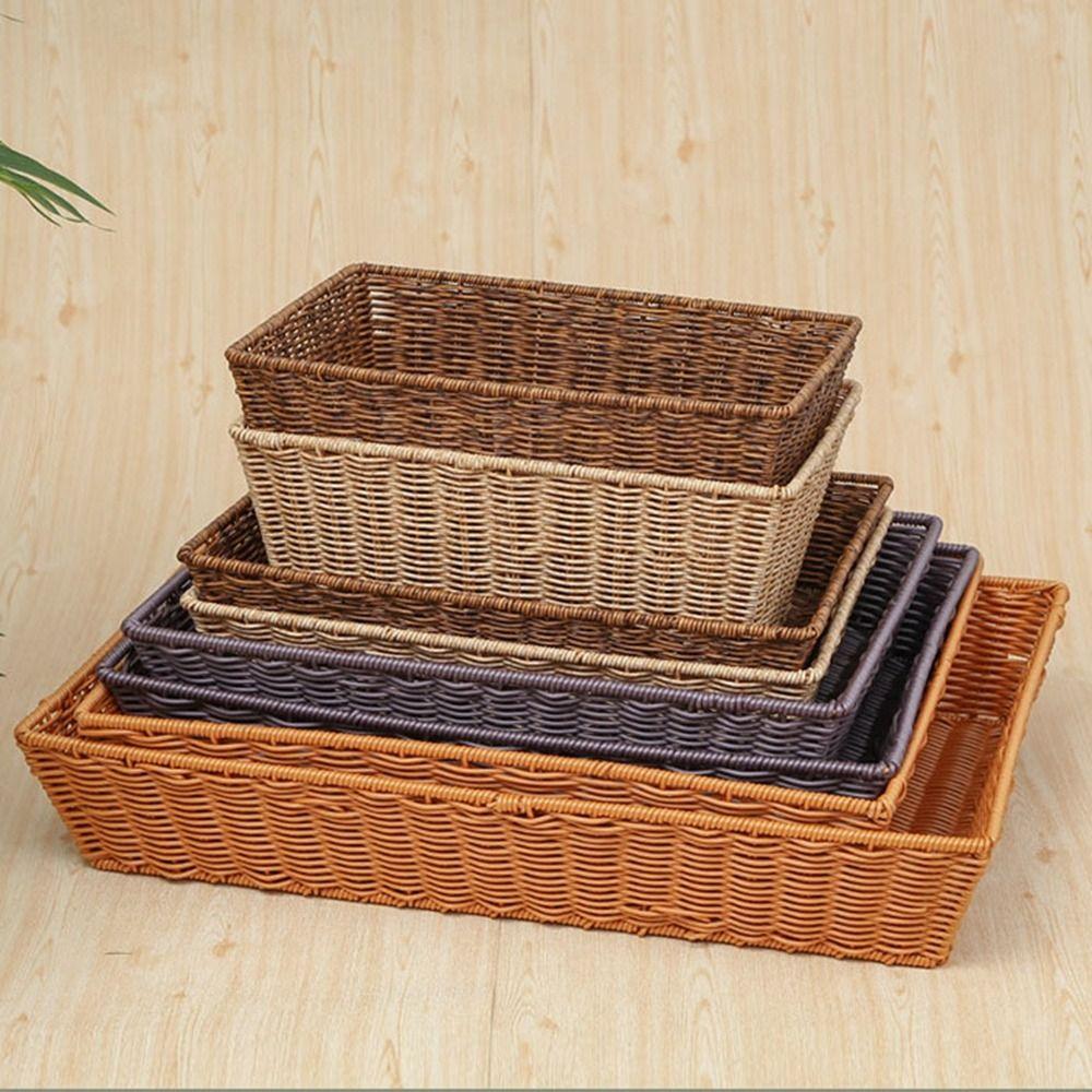 Handwoven Rattan Wicker Woven Serving Baskets Khaki Rattan Basket Bread Fruit Vegetables Basket