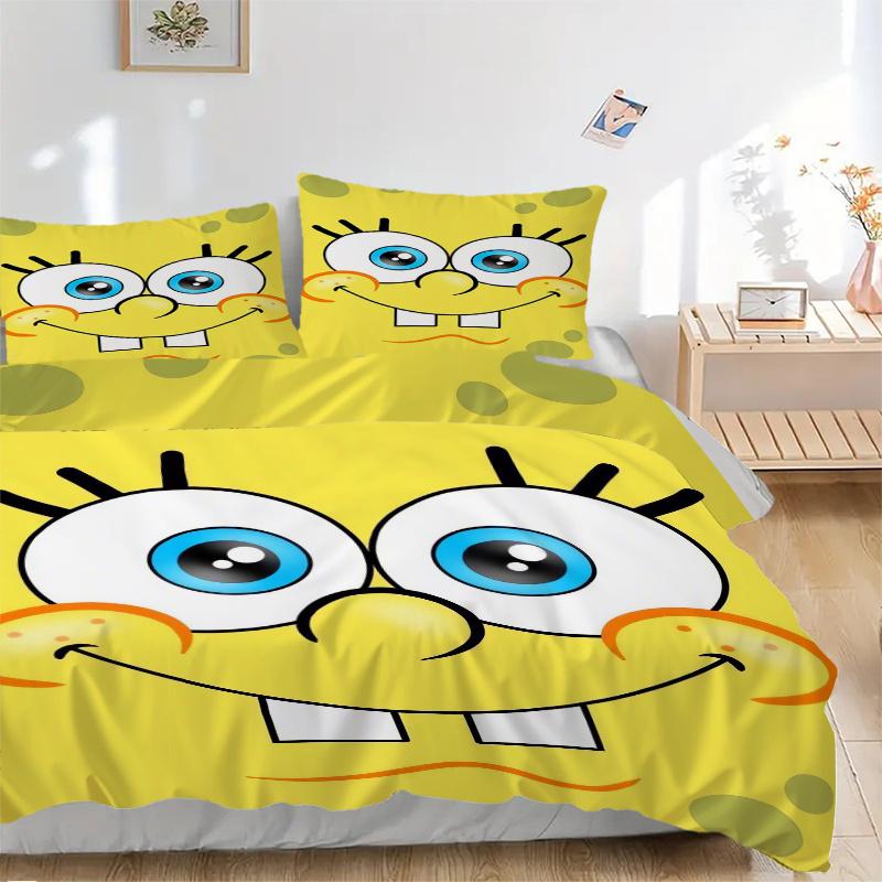 Set Copripiumino Minimalista SpongeBob 3 Pezzi - Morbido e Confortevole per Camera da Letto, Camera degli Ospiti e Dormitorio Set Biancheria da Letto 1 Copripiumino + 2 Federe.F041