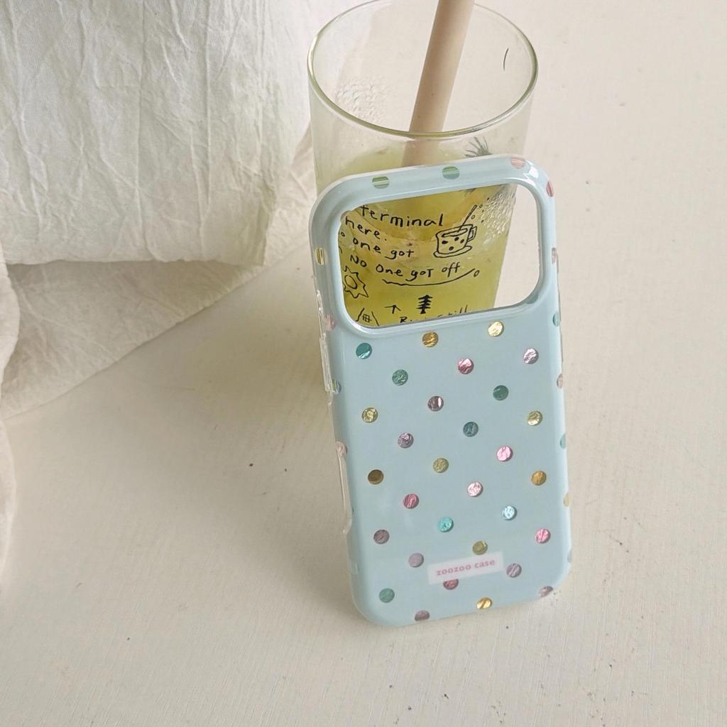 iPhone 16 Pro Max Case: Blue, Colorful Polka Dots, Drop-Proof Silicone, Apple 15/14 Compatible, Cute Design