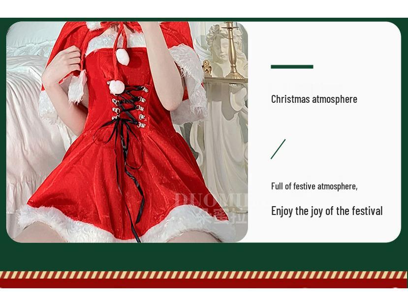 Christmas Red Cloak Women's Bunny Girl Maid Dress Set