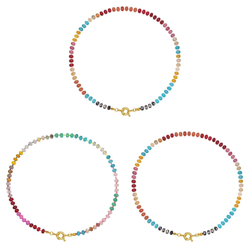 Natural Stone Colorful Beaded Necklace With Stainless Steel Chain For Women