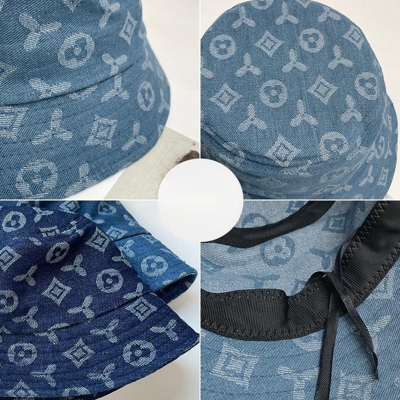 Japanese Style Denim Printed Fisherman Hat for Women In Spring and Summer Korean Style Versatile Face Enhancing Bucket Hat  Sunshade Basin Hat