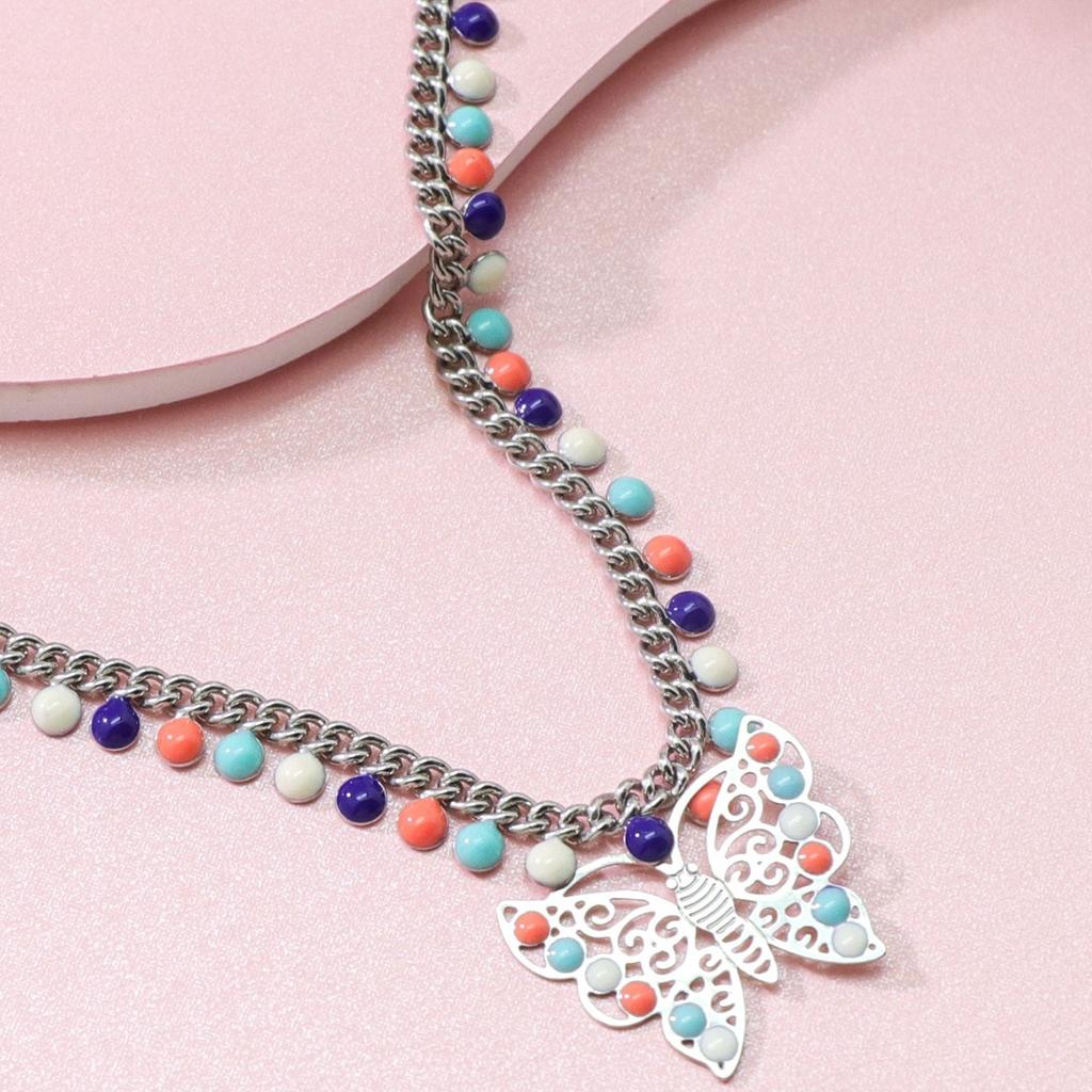 Summer Necklace Oil Dropping Ball Beads Butterfly Pendant Accessories Sweater Chain Naked Chain