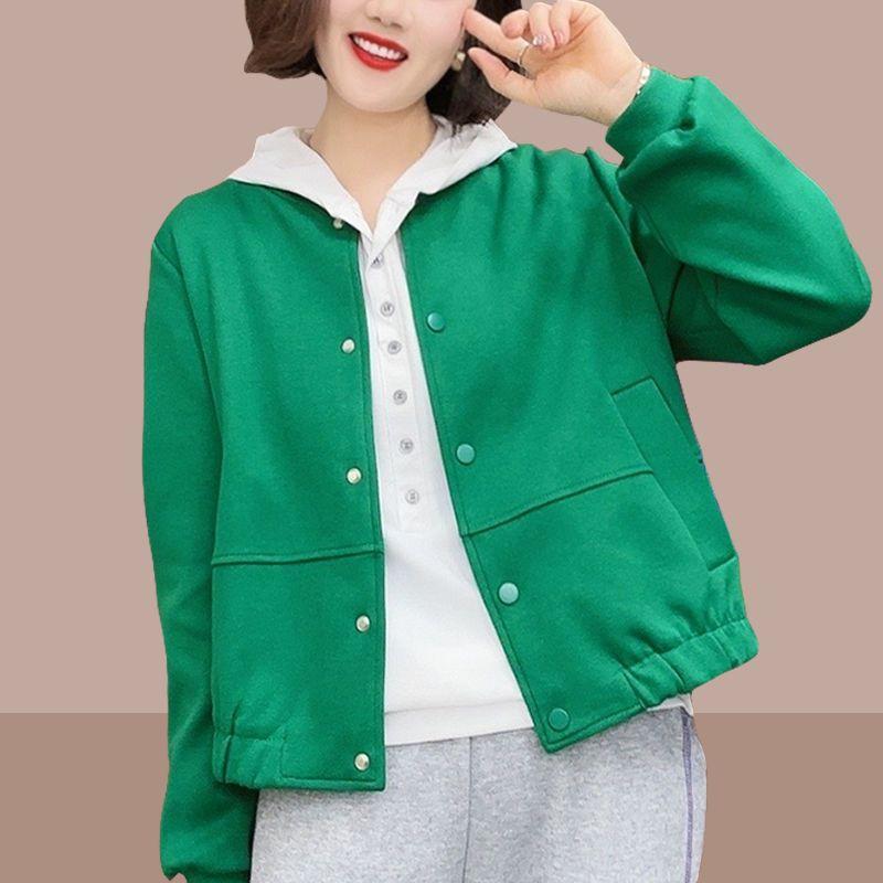 

Модная весенне-осенняя куртка женская повседневная в корейском стиле с круглым вырезом и открытой передней частью, трендовая универсальная верхняя одежда 4XL зелёный