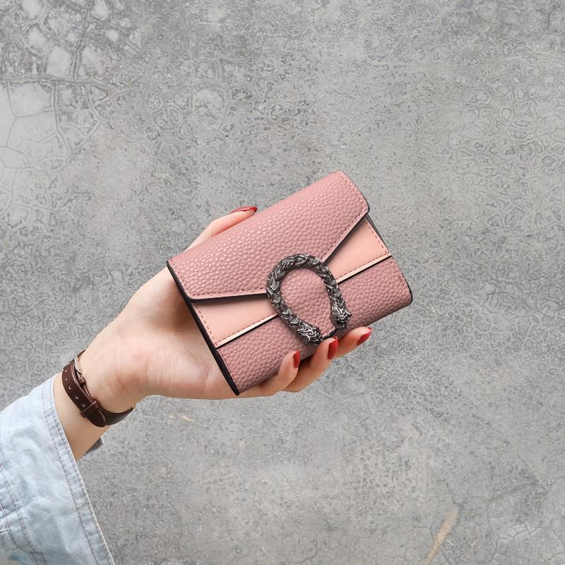 Niedliche Damen-Mini-Faltbörse & Kartenhalter mit Litschi-Maserung