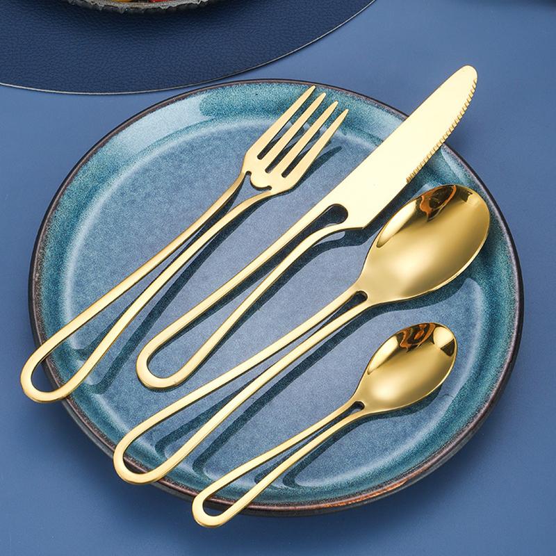 4Pcs/1Set Novelty Dinnerware Tableware Set 304 Stainless Steel Reusable Travel Cutlery Spoon Fork Knife Camping Utensils