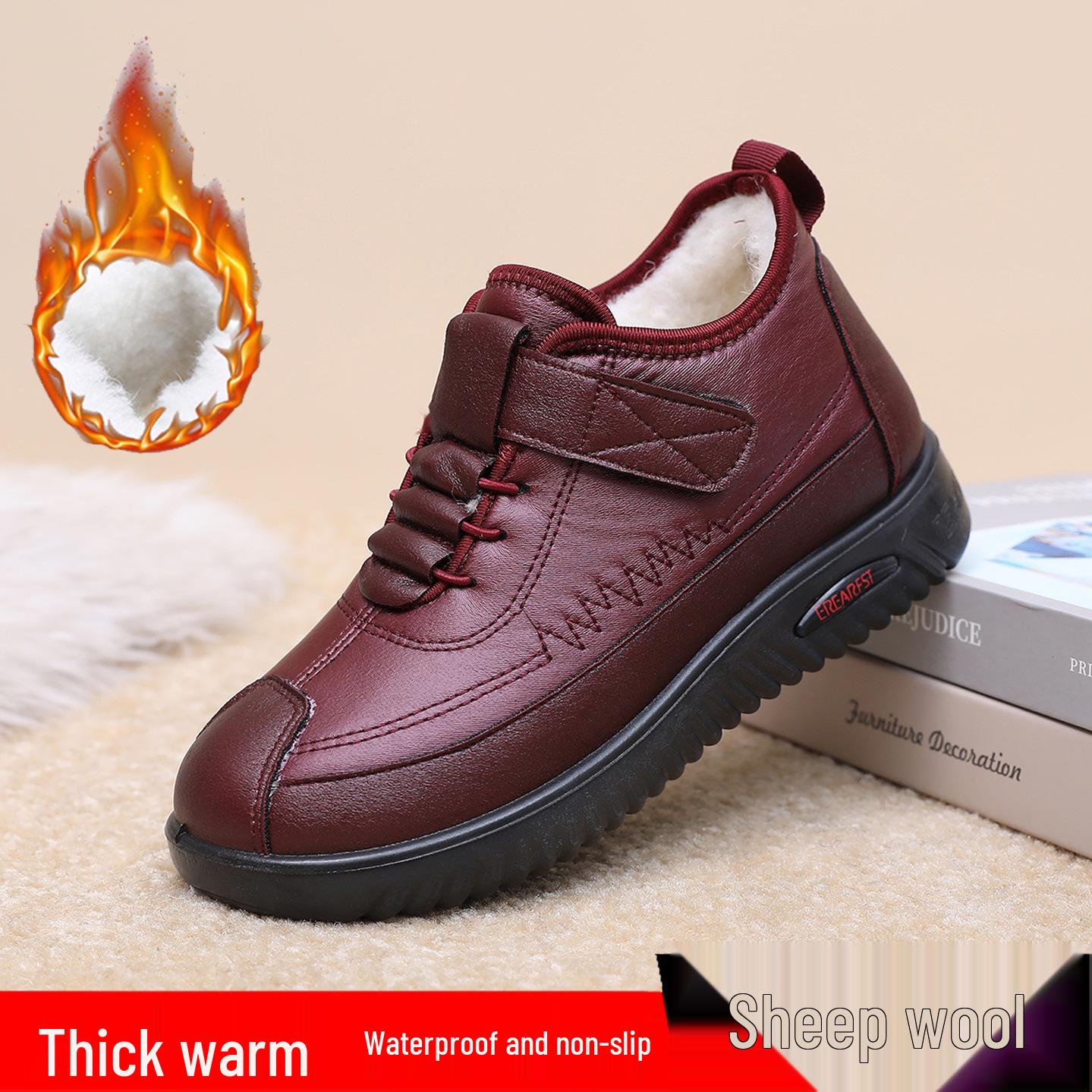 

Женские зимние хлопковые плюшевые сноубутсы 2024 года - Нескользящие, теплые для женщин среднего и пожилого возраста 35 красный