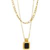 Double Layer Black Square Pendant Gold Necklace - Stackable Clavicle Chain Choker for Women