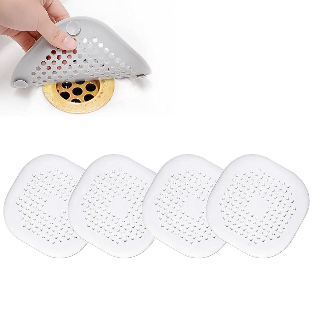 1/4PCs Bathroom Shower Drain Hair Catcher Kitchen Foldable Silicone Cover Hair Filter Sink Strainer with Suction Cups Easy Clean