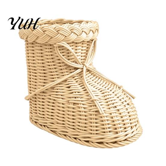 Reusable Party Decor Boots Shaped Imitation Rattan Storage Basket, Hand Woven Decorative Container, Breathable Container Large Capacity Organizer for
