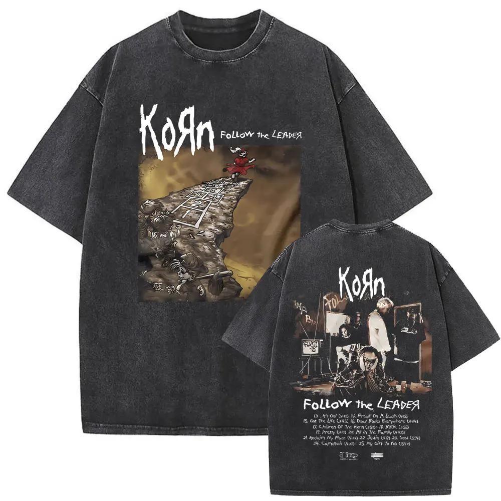Korn Rock Band Follow The Leader Ftl Y2k T-shirt Uomo Lavata Manica Corta Girocollo Vintage Streetwear Casual Estate Grafica