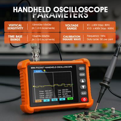 Handheld Oscilloscope, 2.5MS/s Real Time Sampling Rate & 500kHz Bandwidth, 2.8-inch Display, Compact Electronic Oscilloscope