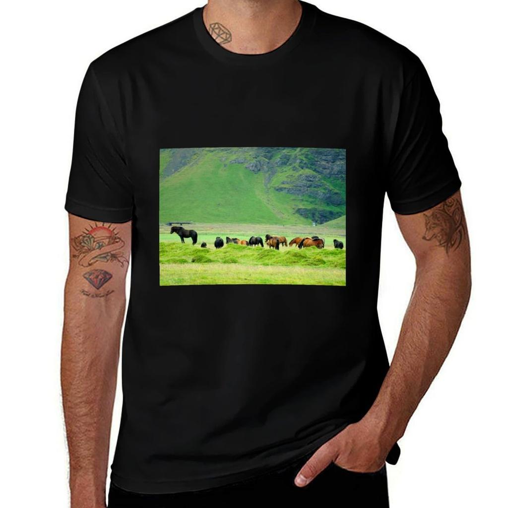 Iceland Horses Vol1 Tshirt Basic Solid Color Short Sleeve Tshirt