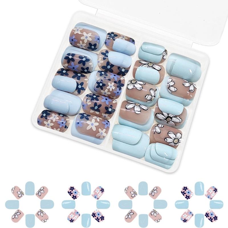 Square Press On Nail Flower Fake Nail Glues On Nail Artificial Acrylic Nail 12 Size 48pcs Stick On Nail for Women Girls