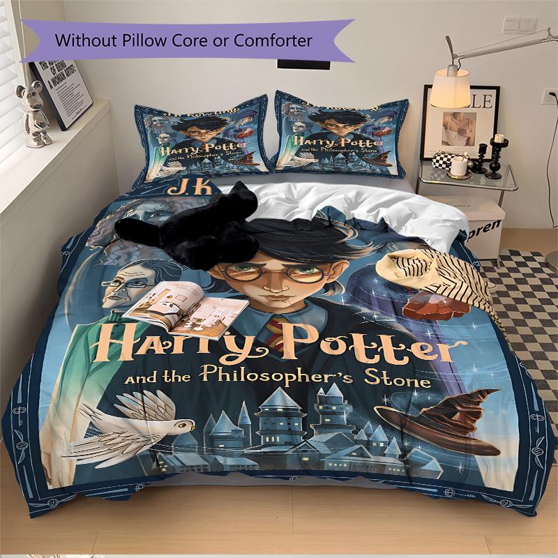 3pcs Harry Potter Fantasy Adventure Bedding Set, Soft Polyester Duvet Cover and Pillowcases Seasons all suitable, Design for Bedroom L1003144
